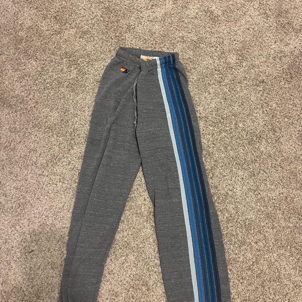 Aviator Nation Gray and Blue Sweatpants with Side Stripes - Picture 1 of 3